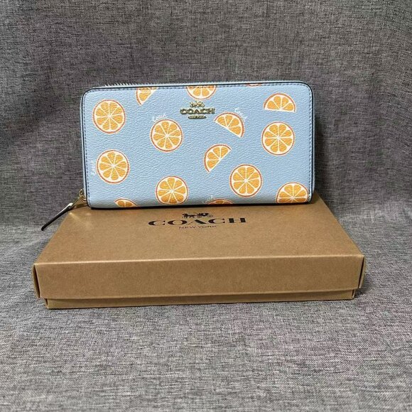 NEW Coach Accordion Zip Wallet With Orange Print Authentic - Picture 1 of 9
